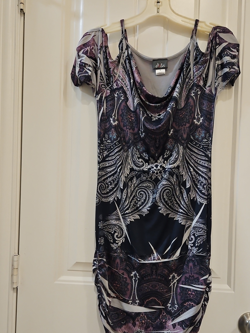 Dots Purple Black Paisley Cold-Shoulder Mini Dress